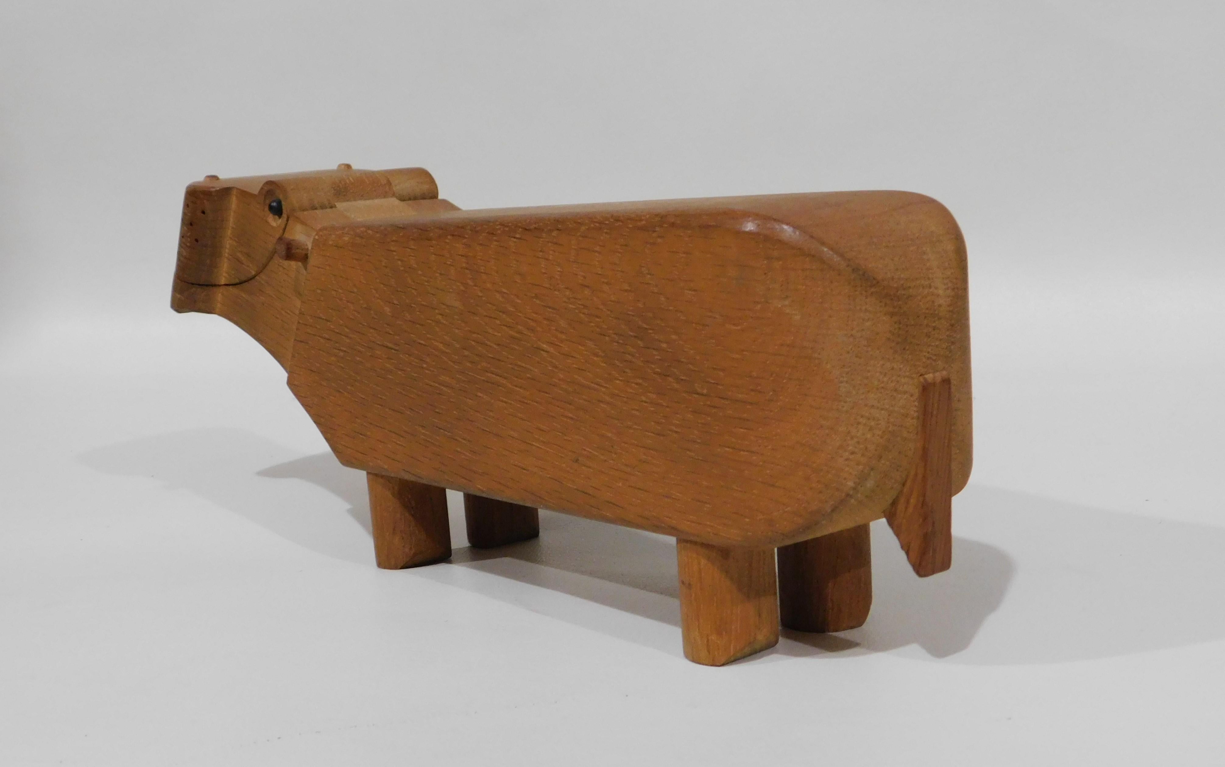 Mid-20th Century Vintage Danish 1950s Kay Bojesen Hippo Wooden Oak Desk Pencil Holder Figurine For Sale