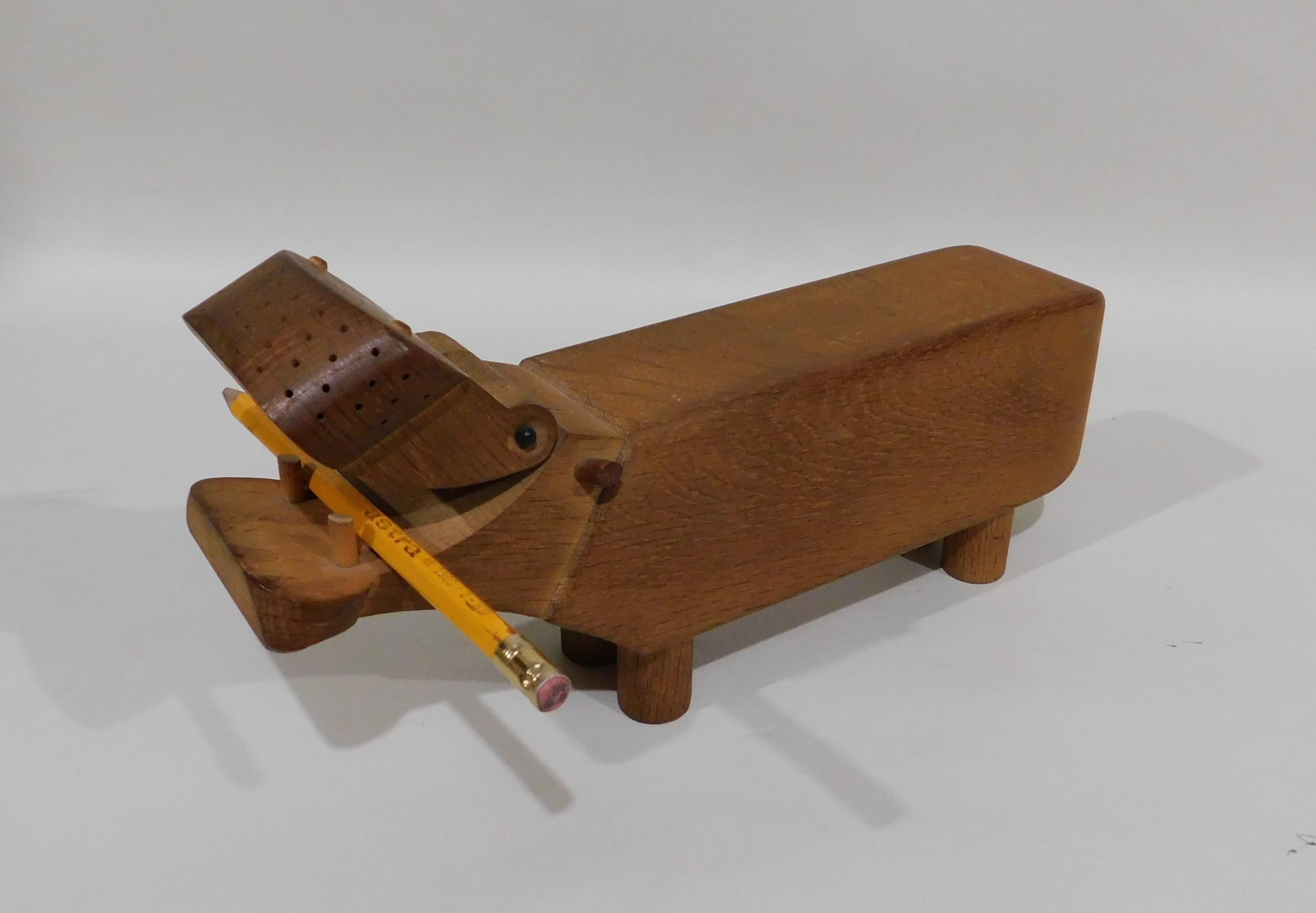 Vintage Danish 1950s Kay Bojesen Hippo Wooden Oak Desk Pencil Holder Figurine For Sale 1