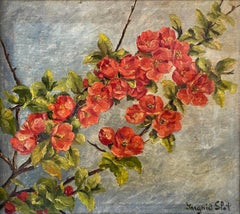 Vintage Danish 1950s oil painting of wild red flowers by Ingrid Slot (1888-1978)