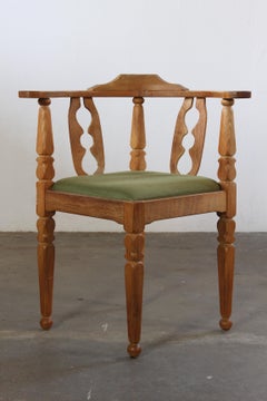 Vintage Danish 1960s Henning Kjærnulf Oak Corner Chair, Razorblade Back Splats