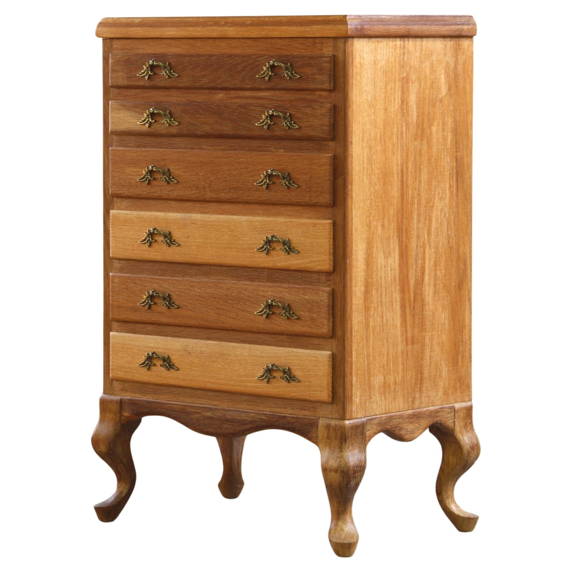 Vintage Danish 1967 Highboy 6 Drawer Dresser in Oak For Sale