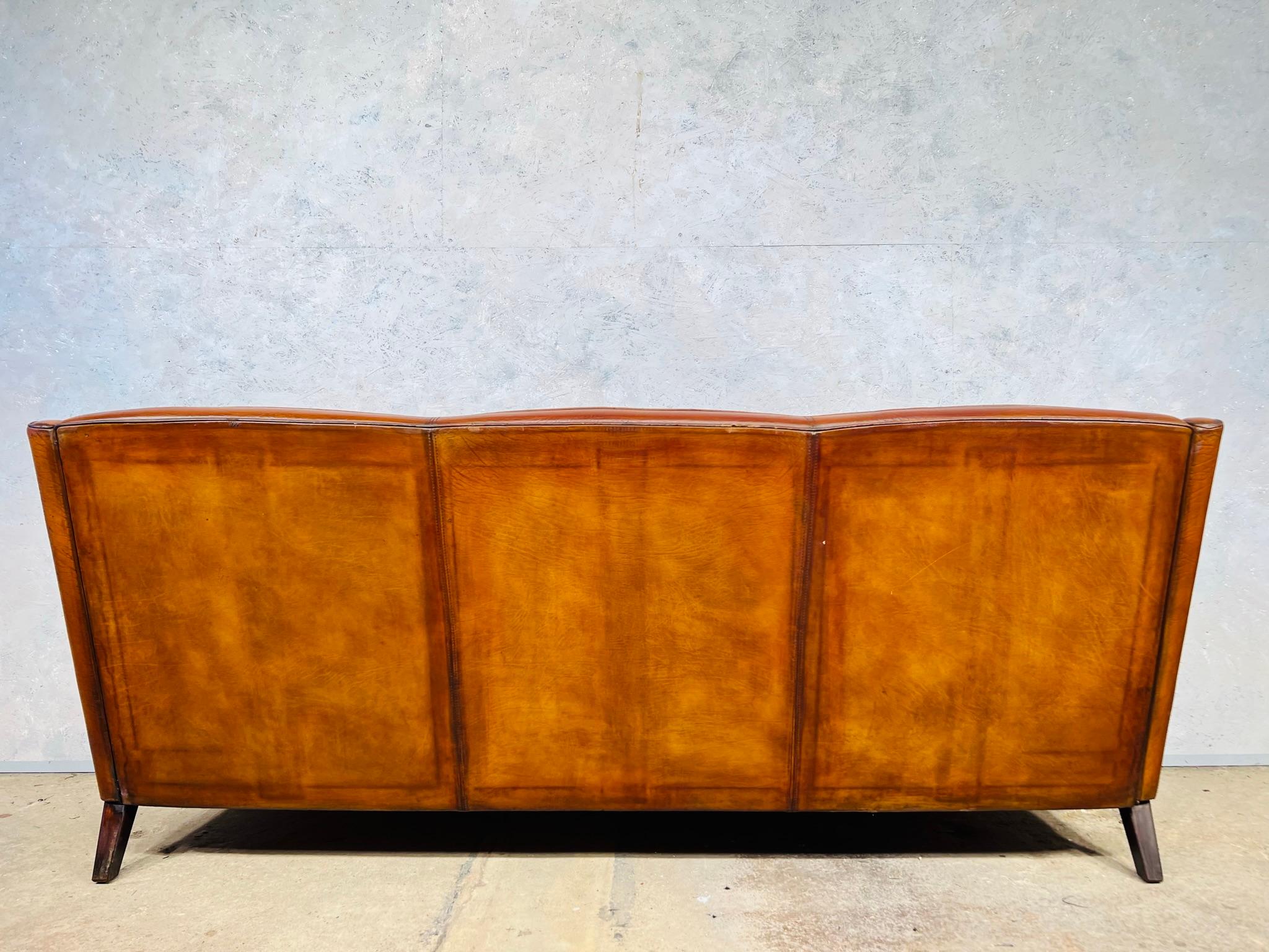Vintage Danish 1970 s Patinated Tan Three Seater Leather Sofa #499 For Sale 4