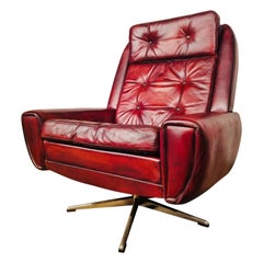Vintage Danish 1970 Swivel Armchair Patinated Deep Red #660