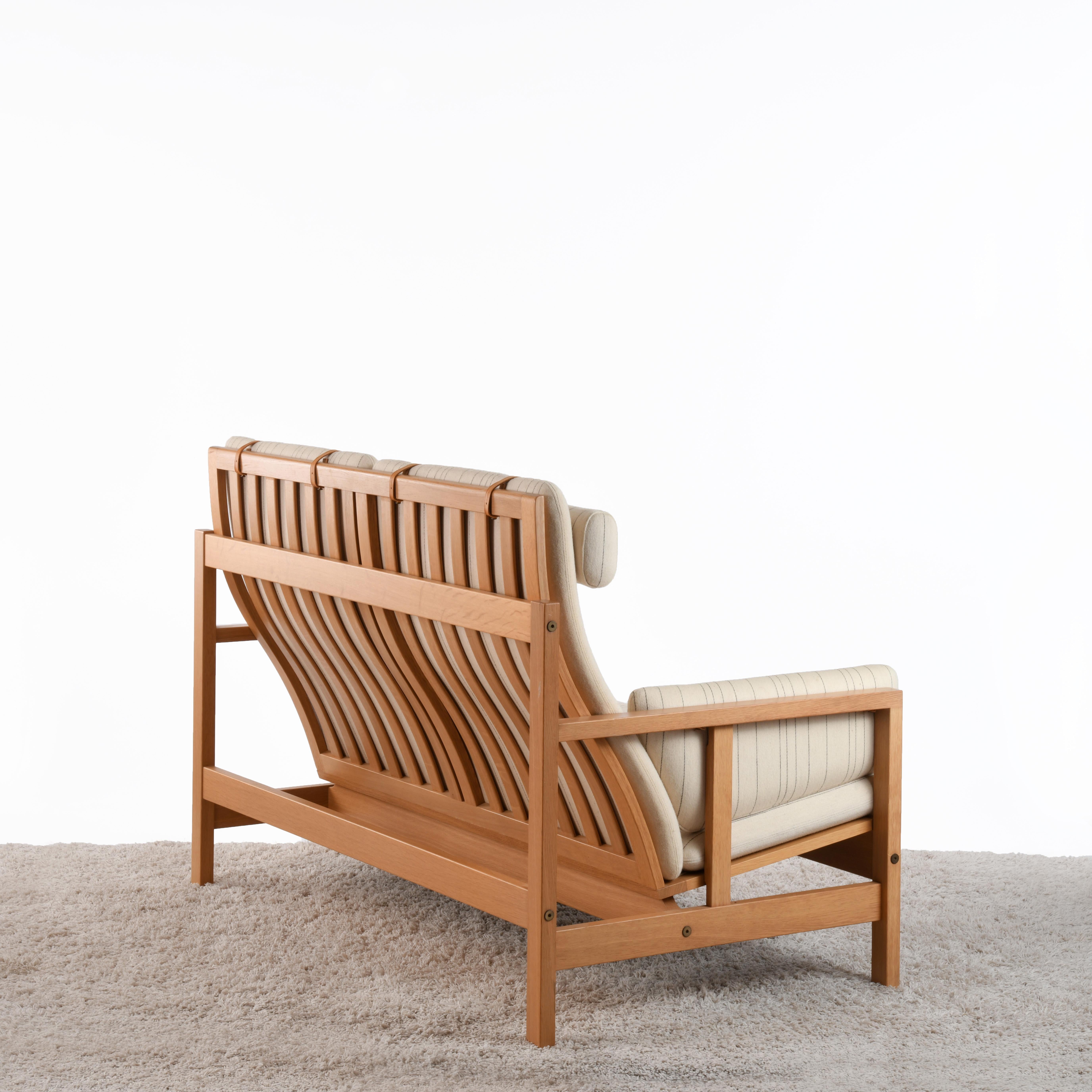 Scandinavian Modern Vintage Danish 2 Seat Sofa Designed by Børge Mogensen Solid Oak and Textile