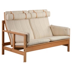 Vintage Danish 2 Seat Sofa Designed by Børge Mogensen Solid Oak and Textile