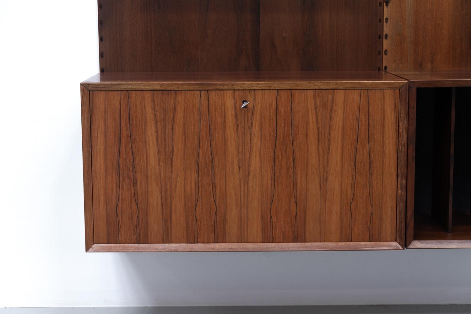 Scandinavian Modern Vintage Danish 3-Bay Rosewood Modular Wall Unit by Poul Cadovius for Cado 1960s.