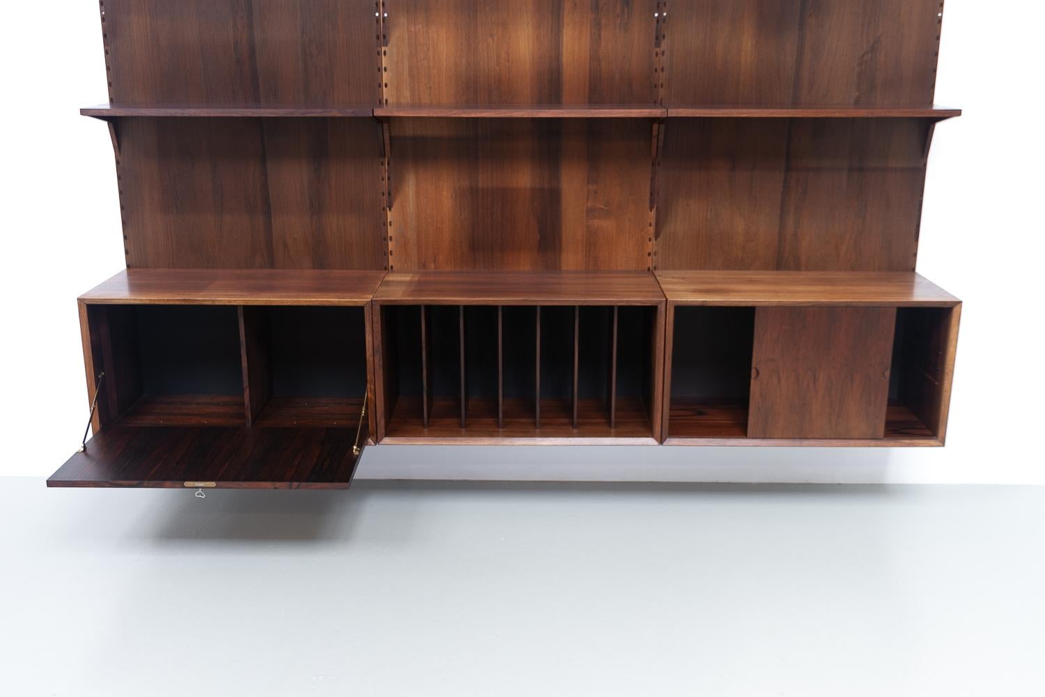 Vintage Danish 3-Bay Rosewood Modular Wall Unit by Poul Cadovius for Cado 1960s. In Good Condition In Asaa, DK