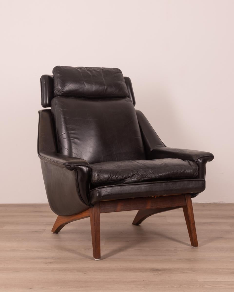 Vintage Danish 60's Black Leather Armchair Design Illum Illum Wikkelsø 8