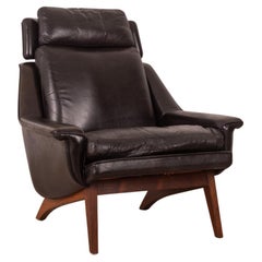 Vintage Danish 60's Black Leather Armchair Design Illum Illum Wikkelsø