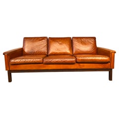 Vintage Danish 70s Mid-Century Light Tan Three Seater Leather Sofa #561