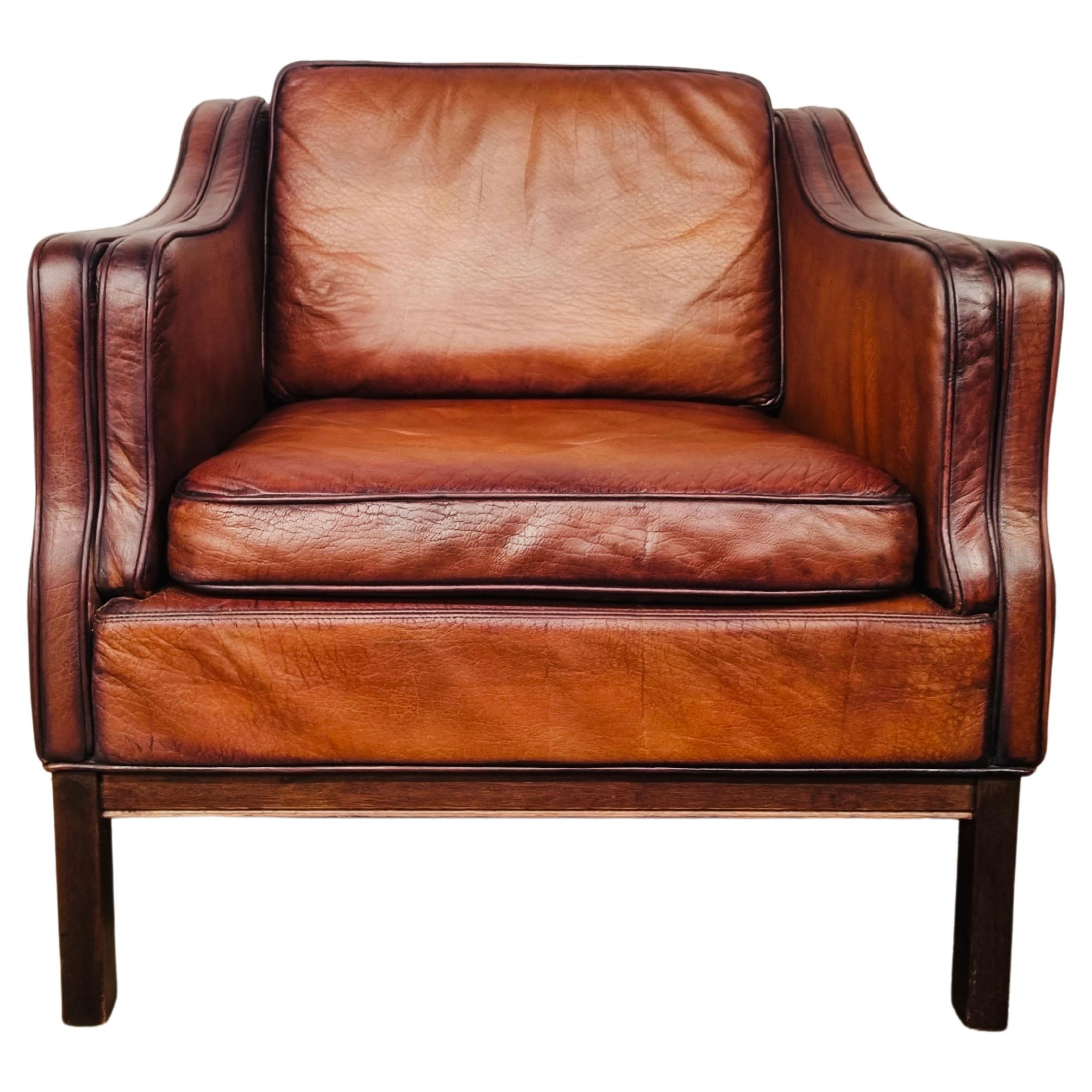 Vintage Danish 70s Børge Mogensen Style Leather Armchair Hand Dyed Patinated#661