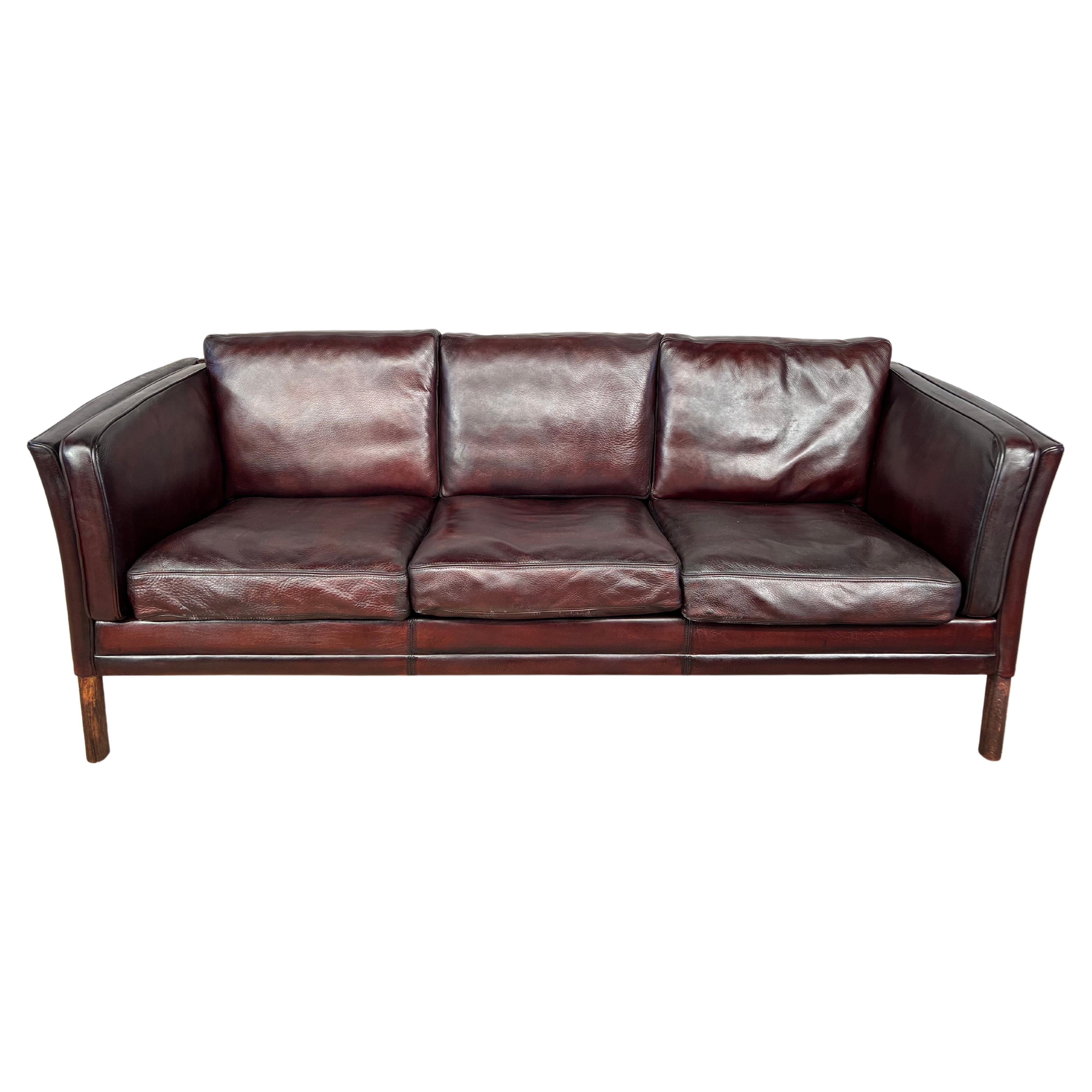Vintage Danish 70s MidCentury Light Tan Three Seater Leather Sofa 561