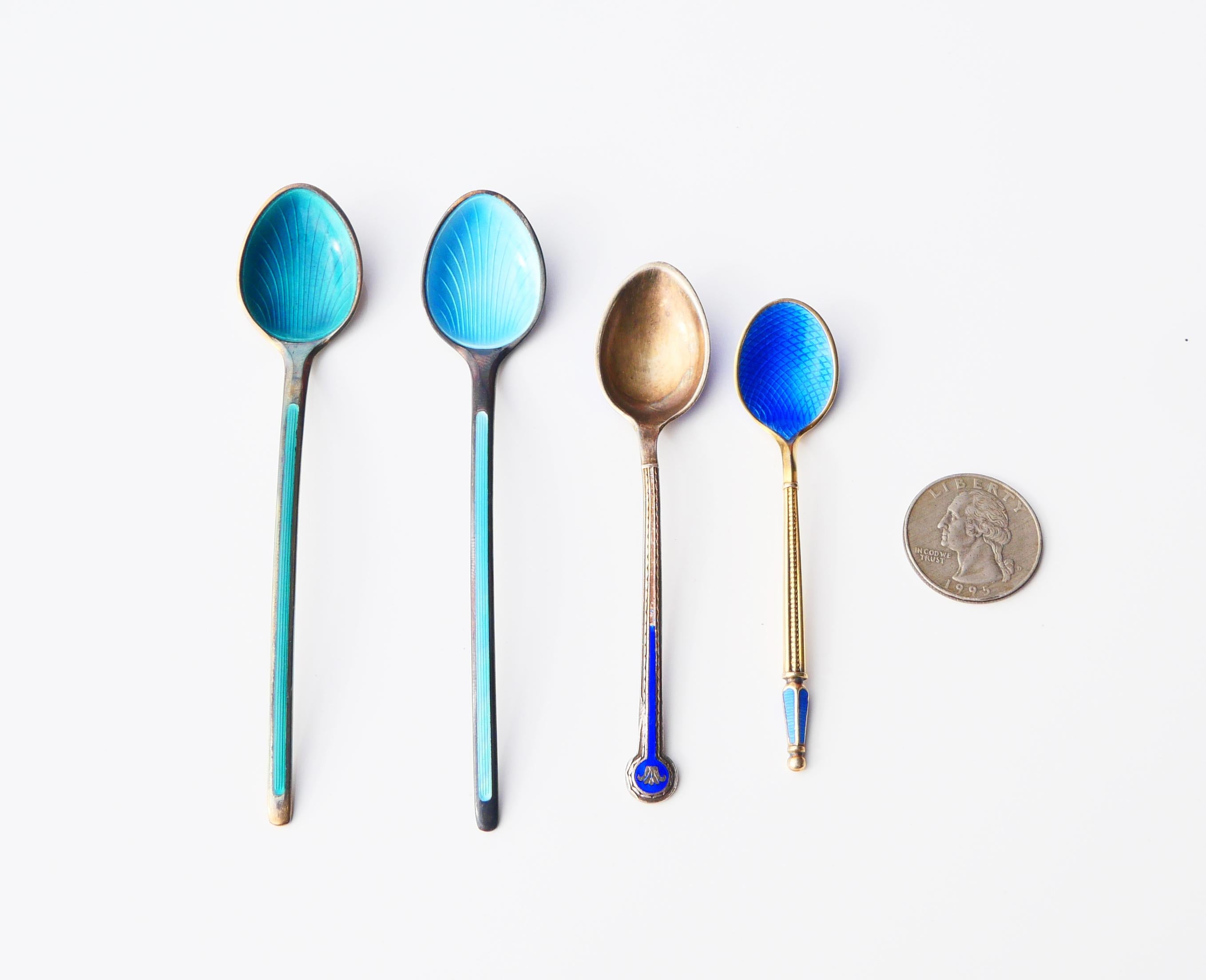 Vintage Danish A.Michelsen Set Ice-cream 6 Spoons Enamel 925 Silver/ 42gr For Sale 3
