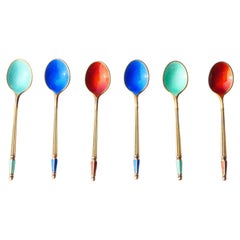 Vintage Danish A.Michelsen Set Ice-cream 6 Spoons Enamel 925 Silver/ 42gr