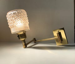 Vintage Danish Adjustable Brass and Glass Sconce from Abo Metalkunst, 1970s