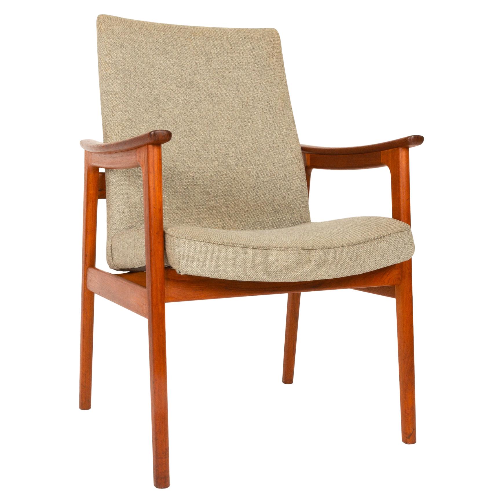 Vintage Danish Armchair in Teak and Wool by Erik Kierkegaard for Høng, 1960s