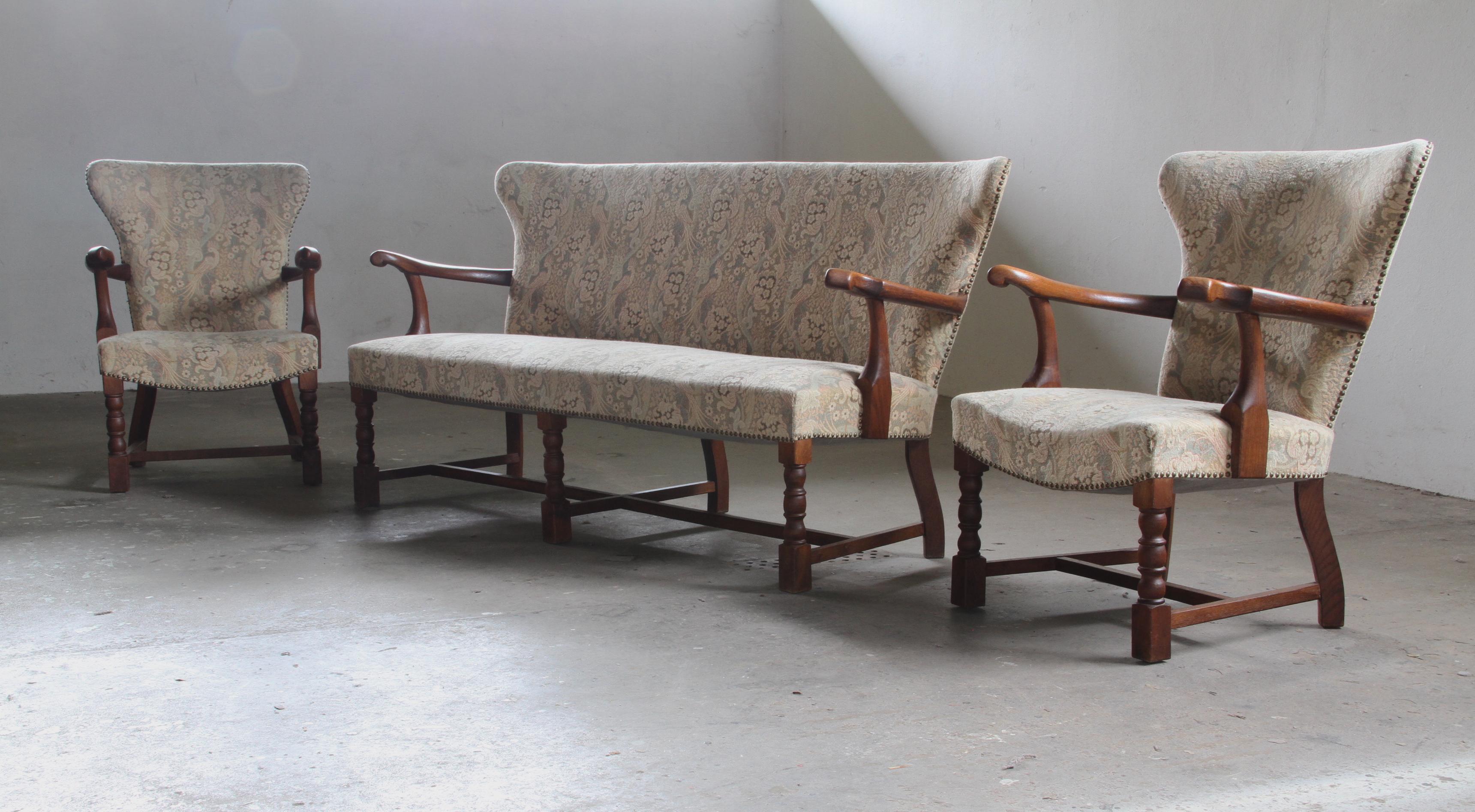 Vintage Danish Art Deco Pair of Armchairs in Massiv Eiche - 1940s im Angebot 10