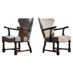 Vintage Danish Art of Deco Pair of Armchairs in Solid Oak - 1940s