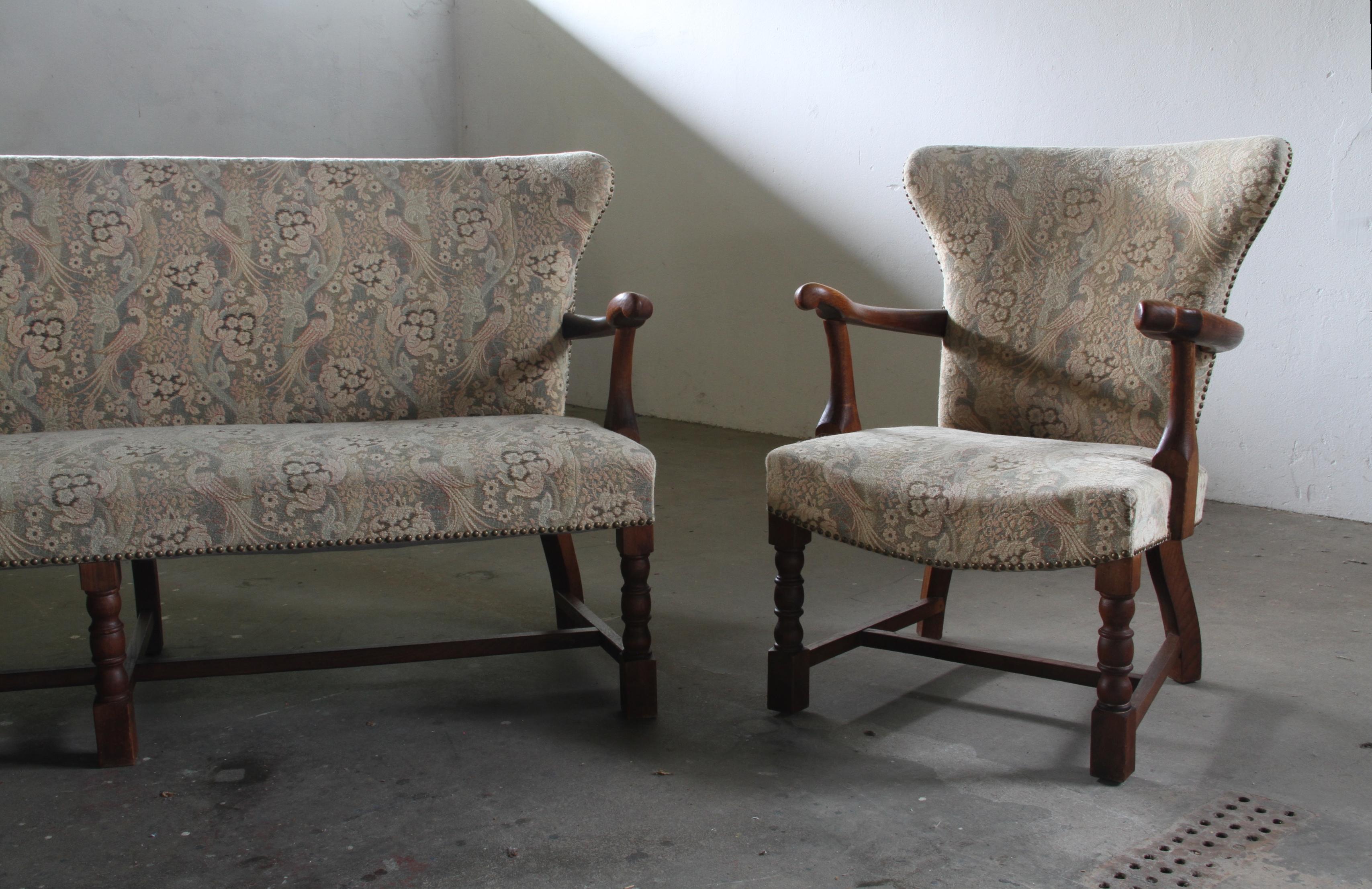 Sofá Art Decó danés vintage de roble - Años 40 en venta 1