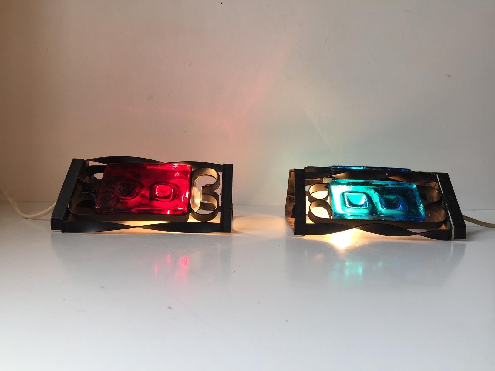 Painted Vintage Danish Art Glass Wall Sconces by Holmegaard & Dantofte, 1970s For Sale