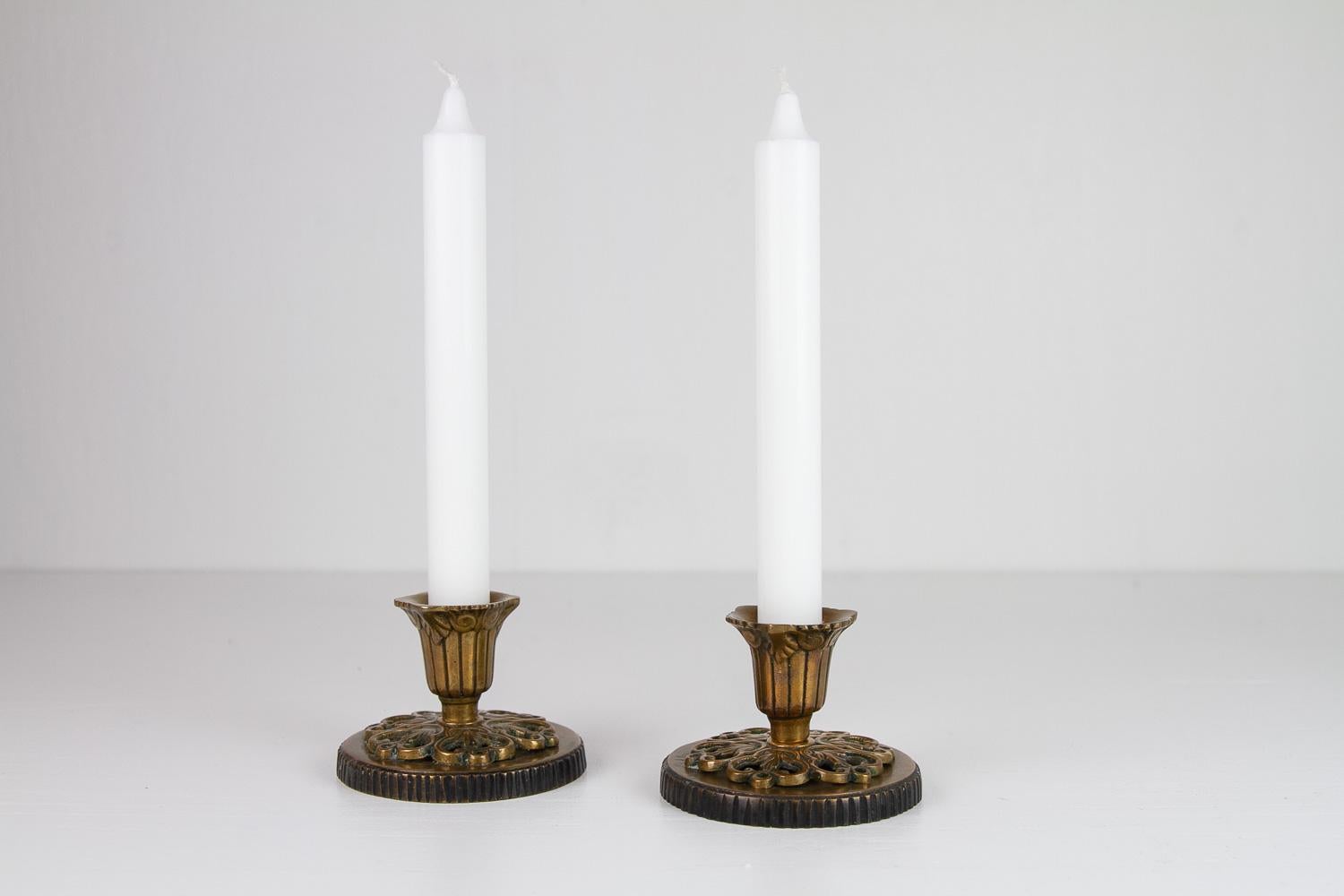 Vintage Danish Art Nouveau Bronze Candleholders, 1930s. Set of 2.  For Sale 6