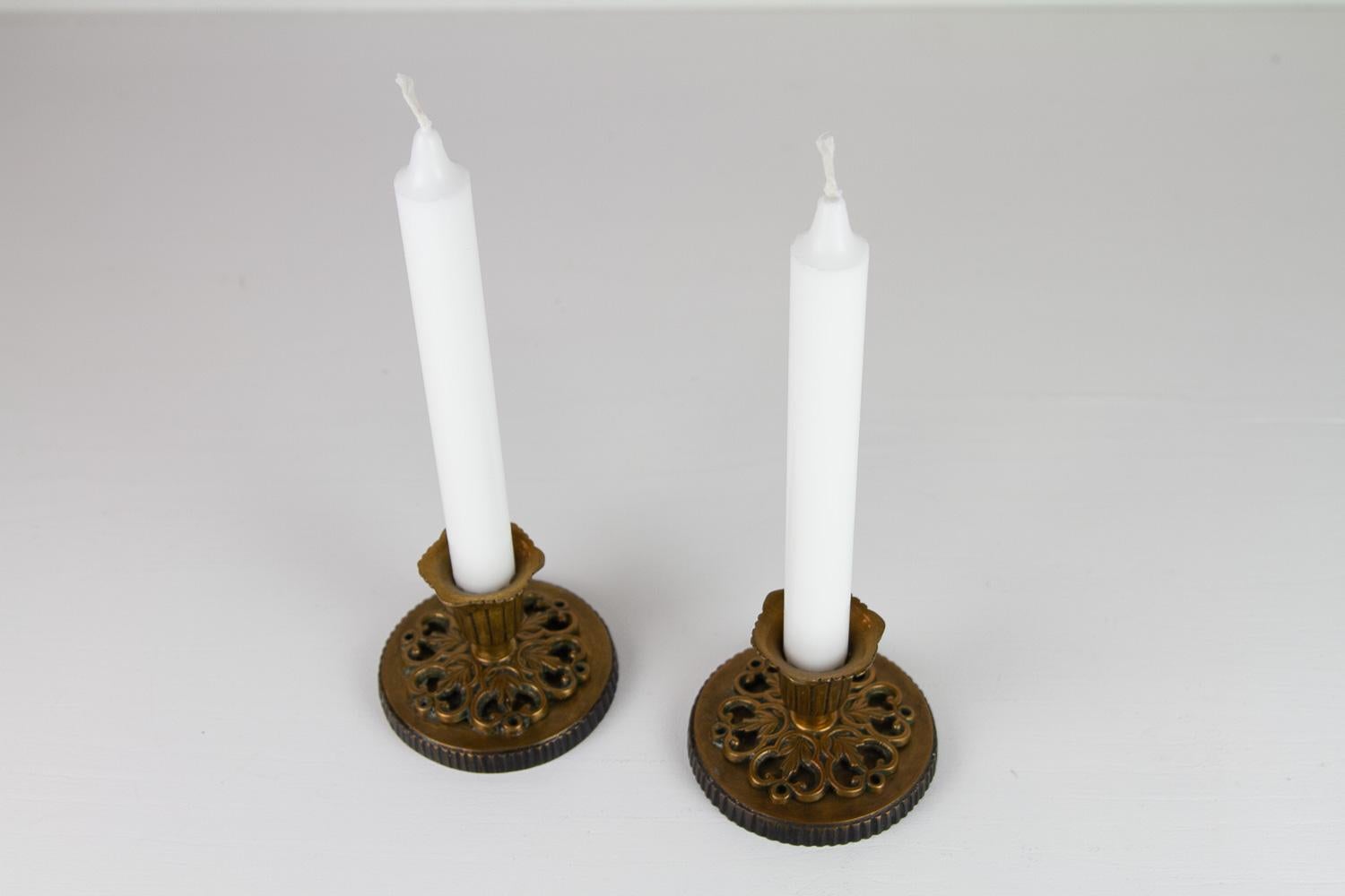 Vintage Danish Art Nouveau Bronze Candleholders, 1930s. Set of 2.  For Sale 8