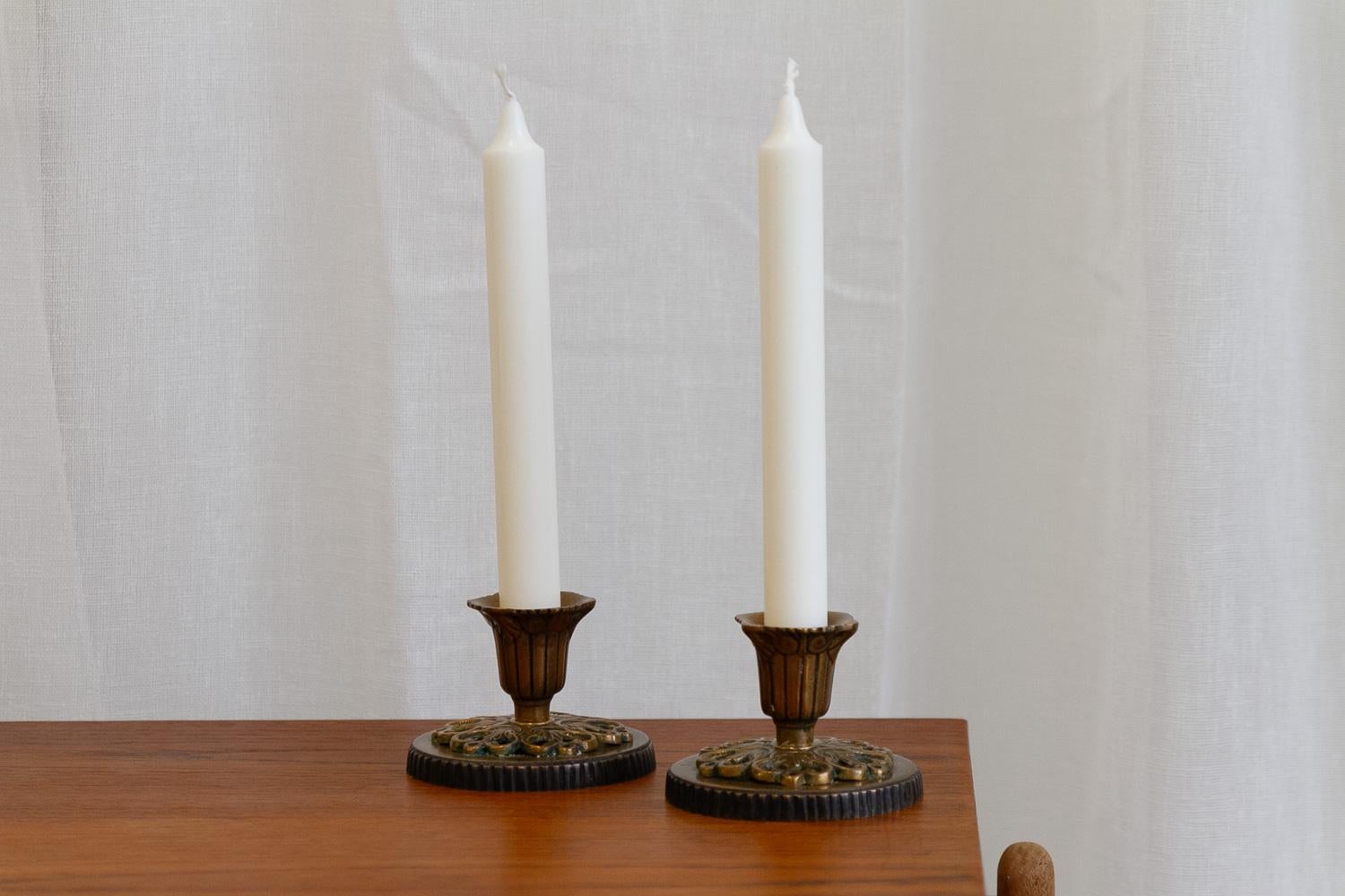 Vintage Danish Art Nouveau Bronze Candleholders, 1930s. Set of 2.  For Sale 12