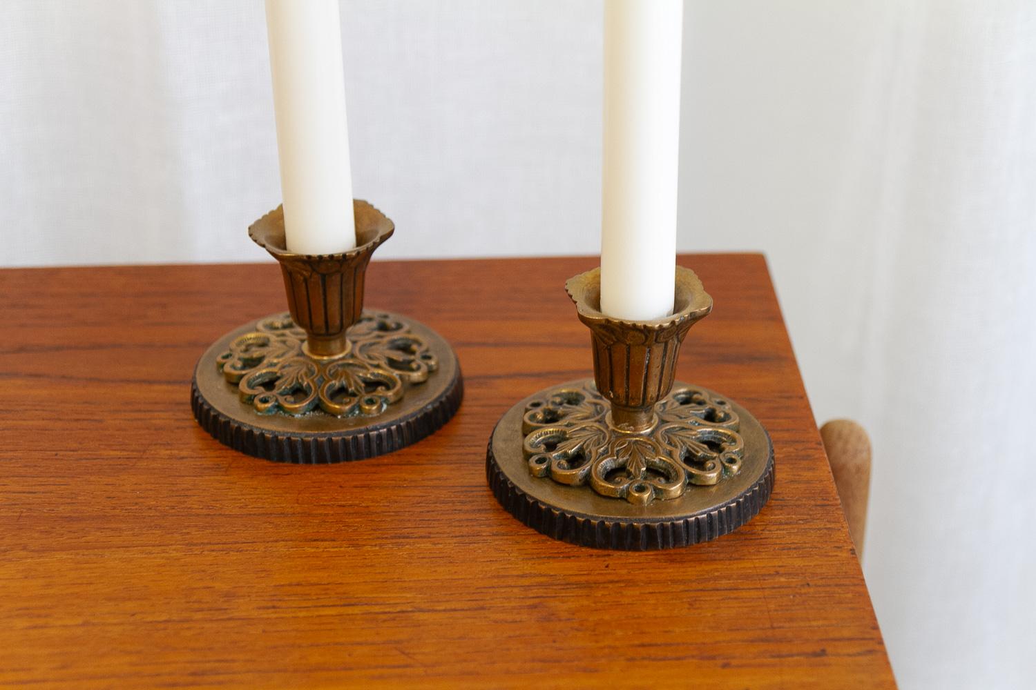 Dänische Vintage-Kerzenhalter aus Bronze im Art nouveau-Stil, 1930er Jahre. Satz von 2.  im Angebot 13