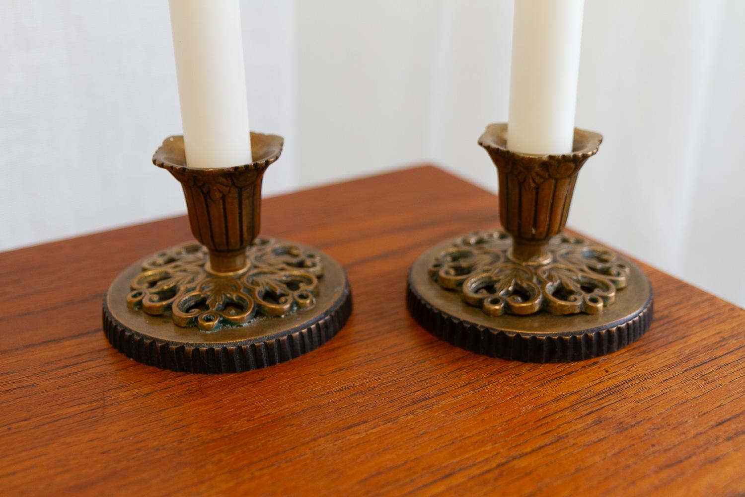 Portacandele danese d'epoca in bronzo Art Nouveau, anni '30. Set di 2. in vendita 12