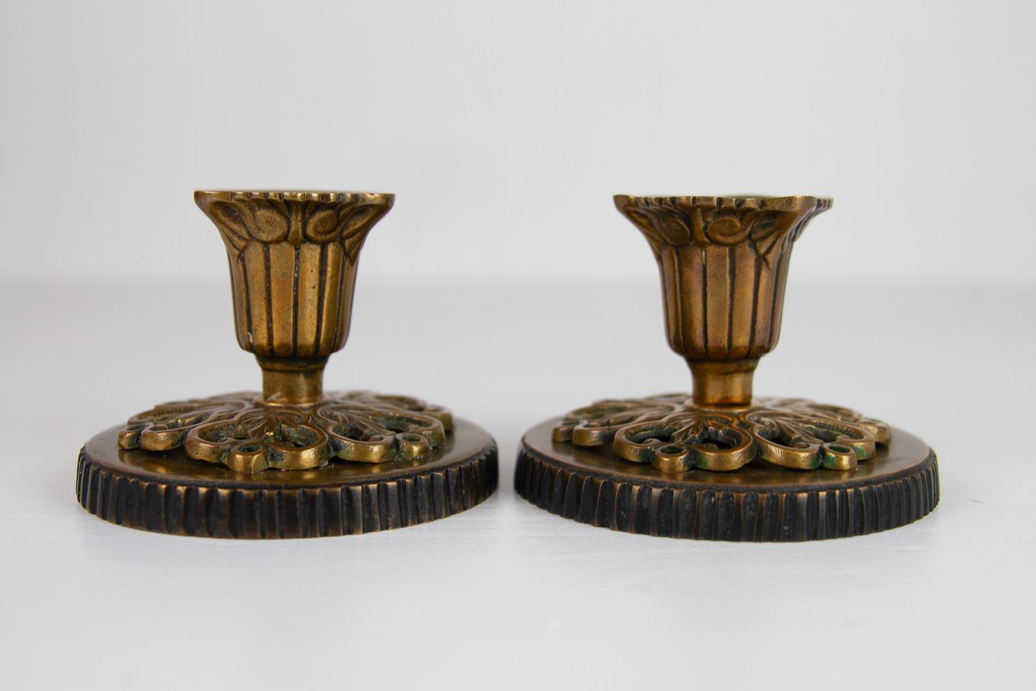 Vintage Danish Art Nouveau Bronze Candleholders, 1930s. Set of 2. 
Lovely pair of candlestick in the Danish 