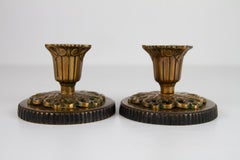 Vintage Danish Art Nouveau Bronze Candleholders, 1930s. Set of 2.