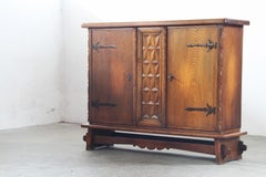 Vintage Danish Baroque Brutalist Style Oak Cabinet 1960s