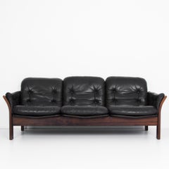 Vintage Danish Black Leather Sofa