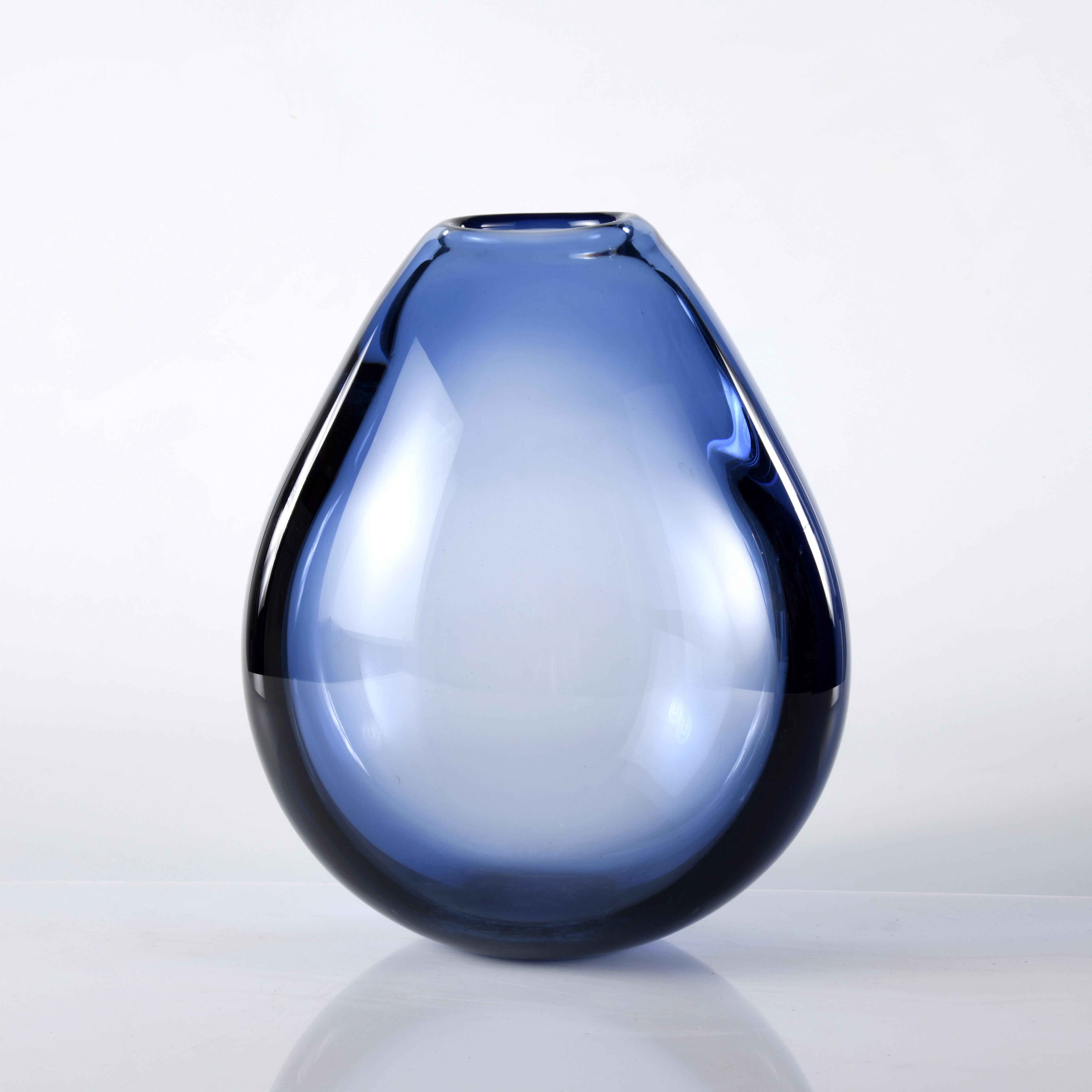 Vintage Danish Blue Glass Drop Vase by Per Lutken for Holmegaard For Sale 8