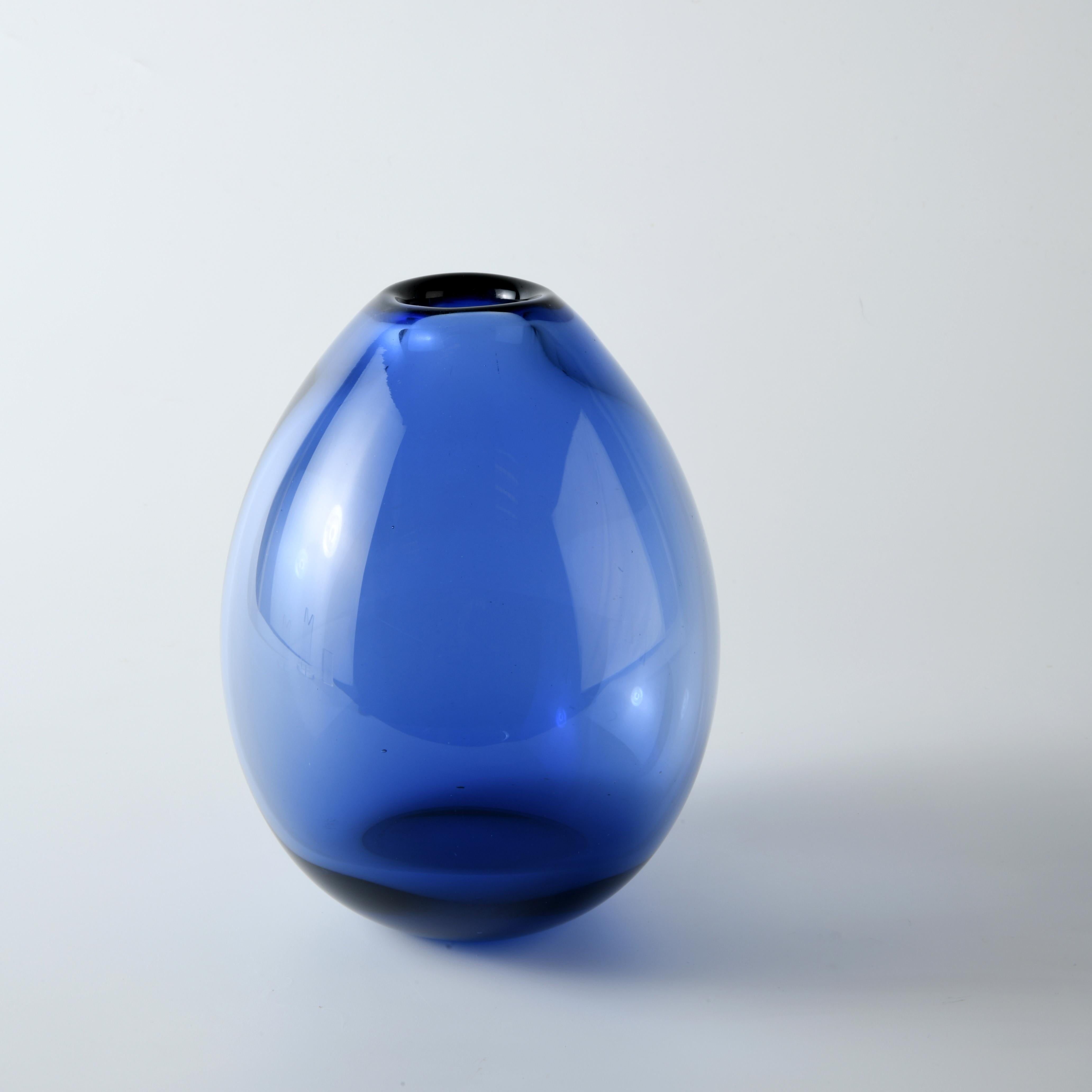 Scandinavian Modern Vintage Danish Blue Glass Drop Vase by Per Lutken for Holmegaard For Sale