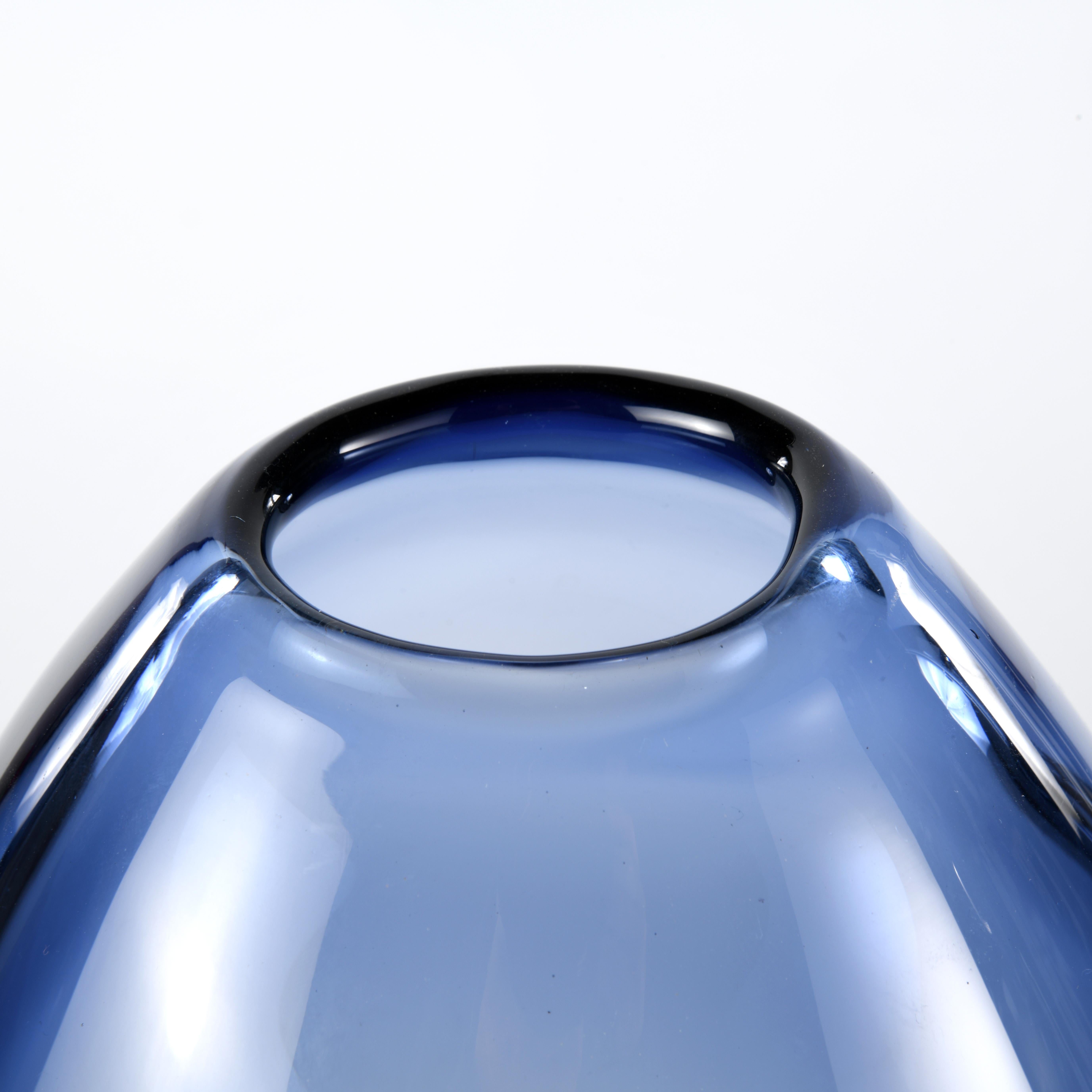 Scandinavian Modern Vintage Danish Blue Glass Drop Vase by Per Lutken for Holmegaard For Sale