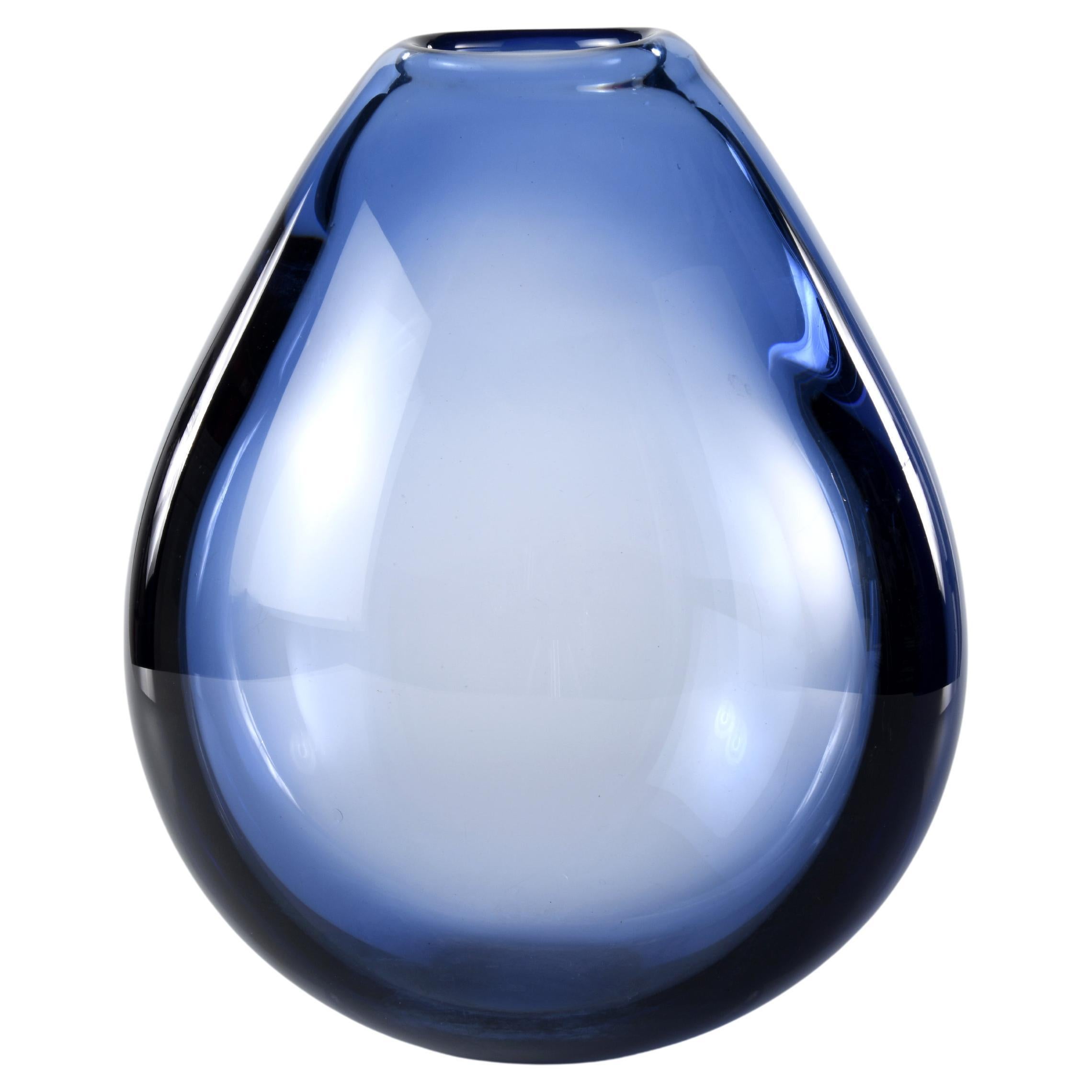 Vintage Danish Blue Glass Drop Vase by Per Lutken for Holmegaard en vente