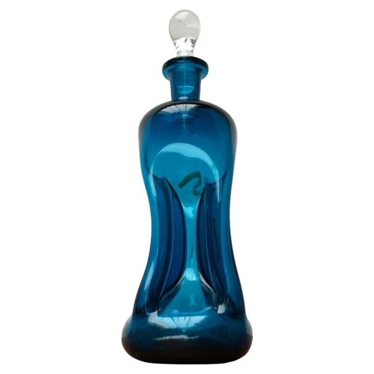 Bouteille Kluk Kluk vintage en verre bleu danois de Holmegaard, 1970