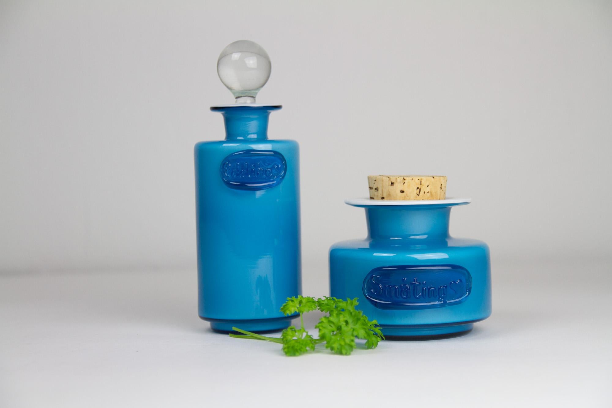 Vintage Danish Blue Palet Glass Jars by Michael Bang for Holmegaard, 1960s For Sale 9