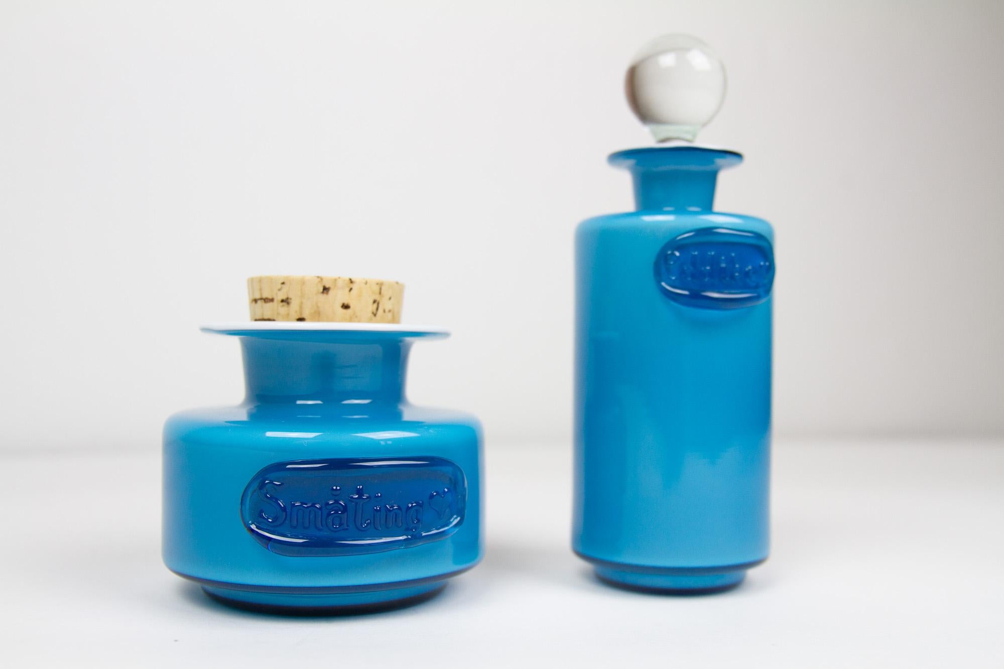 Scandinavian Modern Vintage Danish Blue Palet Glass Jars by Michael Bang for Holmegaard, 1960s For Sale