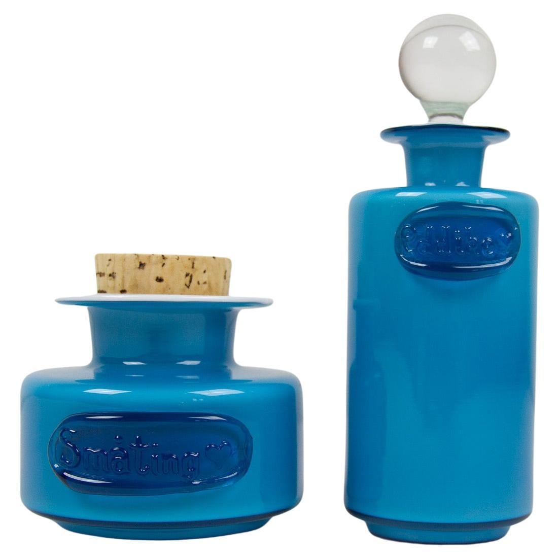 Tarros daneses vintage de vidrio azul palet de Michael Bang para Holmegaard, años 60