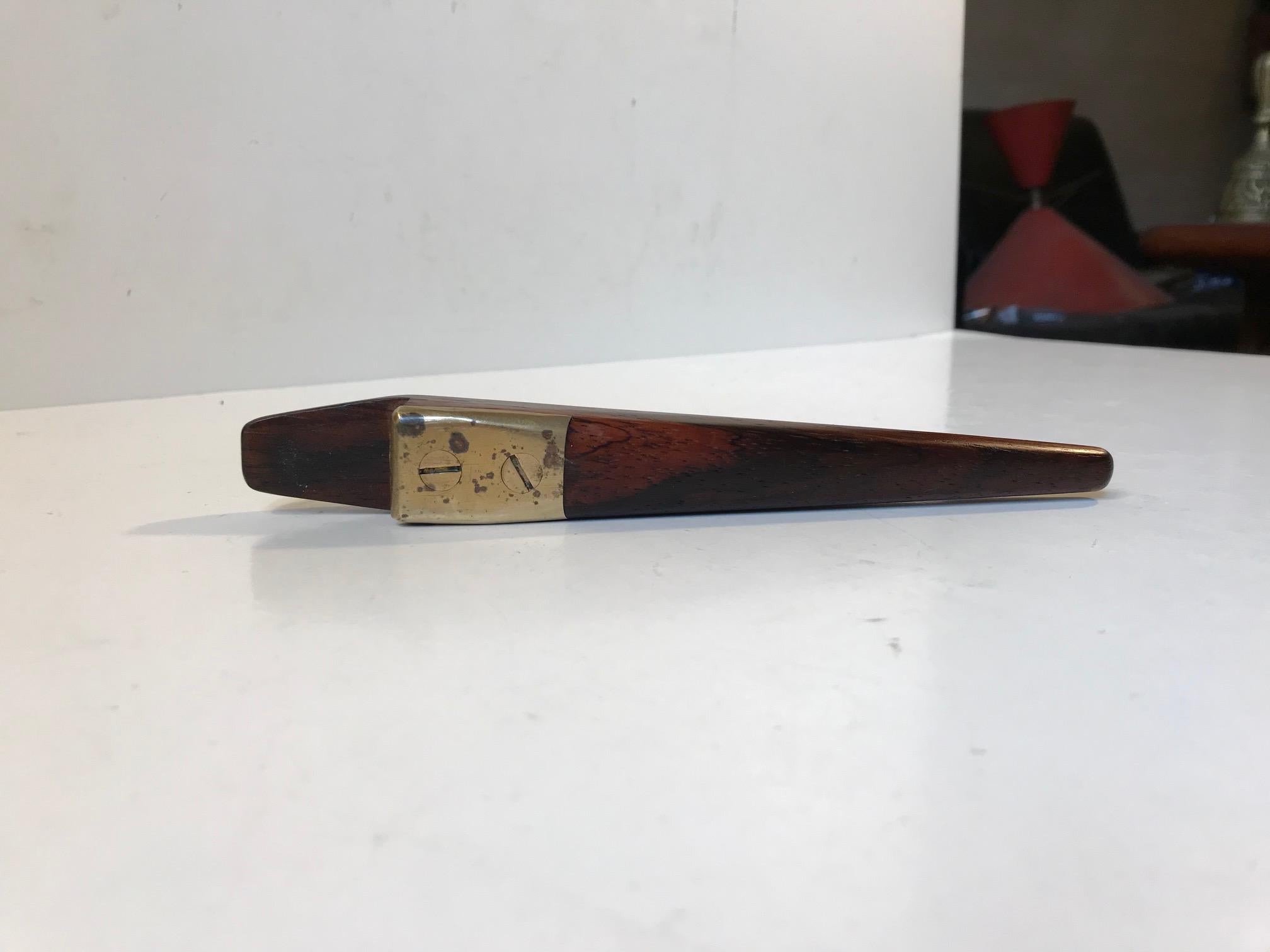 Mid-Century Modern Vintage Danish Bottle Opener in Rosewood and Brass by Poul Knudsen, 1960s For Sale