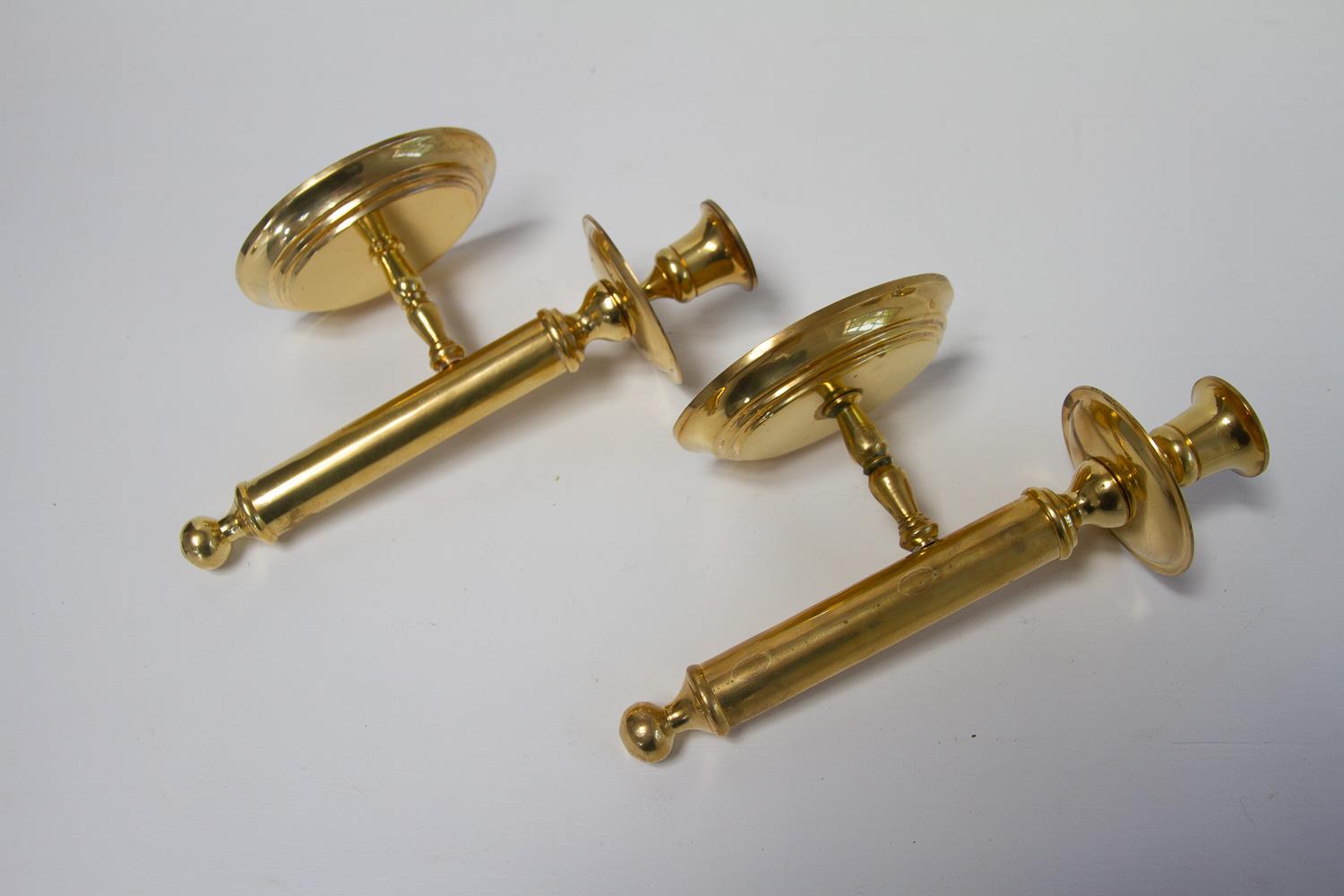Vintage Danish Brass Candle Sconces, 1950s. Set of 2. 12