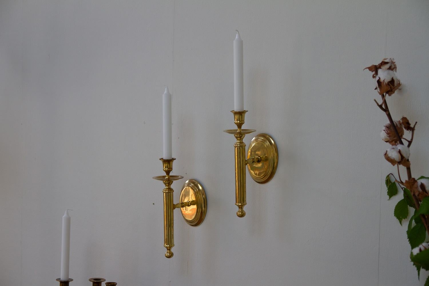 Mid-Century Modern Vintage Danish Brass Candle Sconces, 1950s. Set of 2.