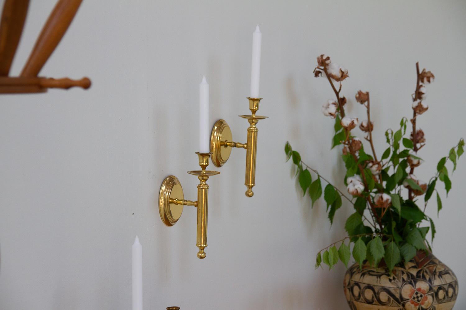 Vintage Danish Brass Candle Sconces, 1950s. Set of 2. In Good Condition In Asaa, DK