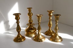 Vintage Danish Brass Candlesticks. Set of 5.