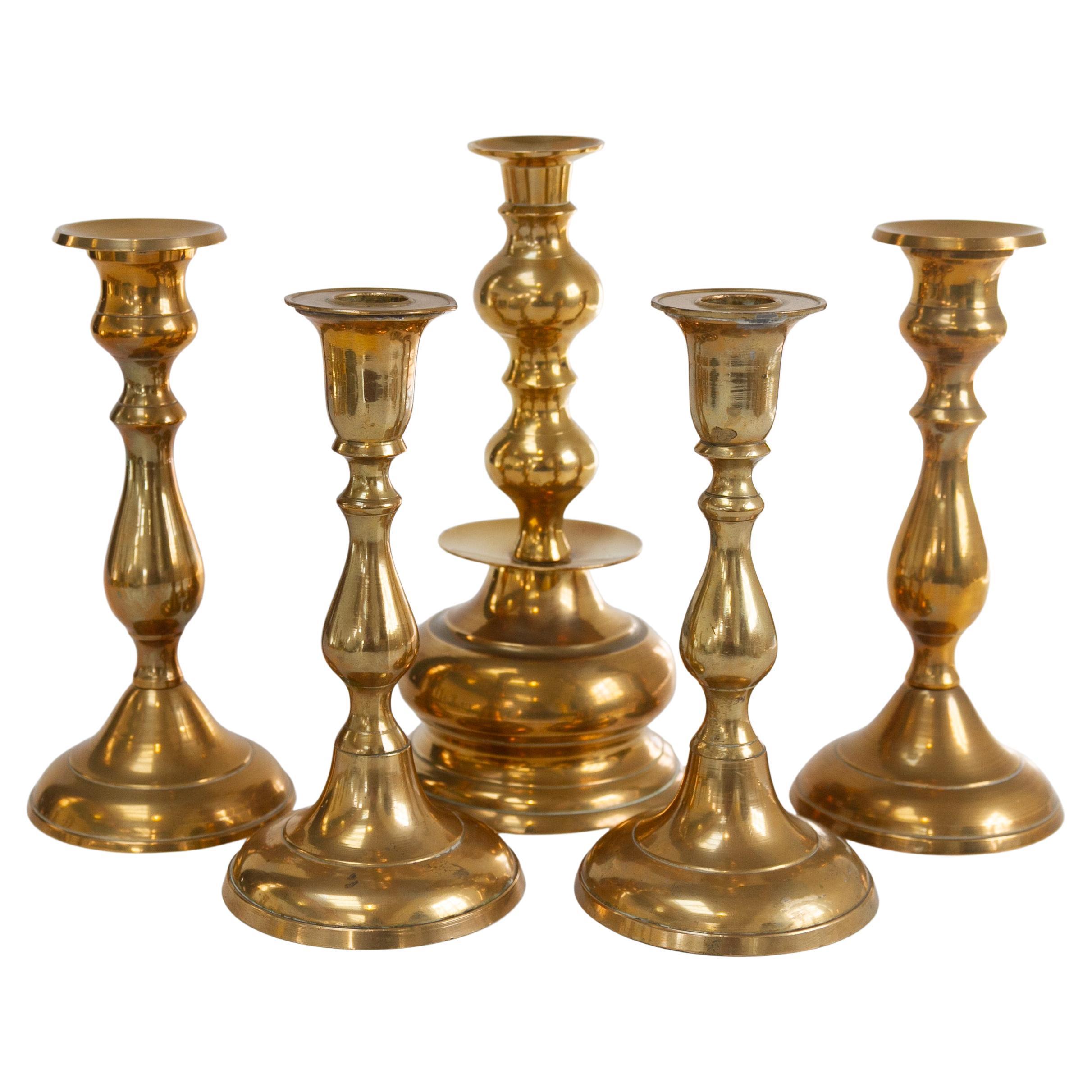 Vintage Danish Brass Candlesticks. Set of 5.