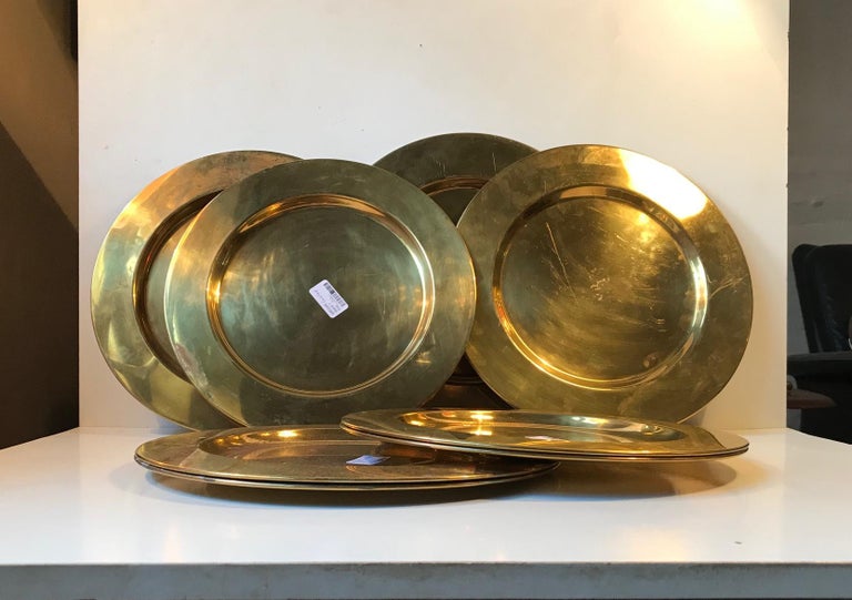 Vintage Danish Brass Plates by Cawa, 1960s, Set of 8 at 1stDibs