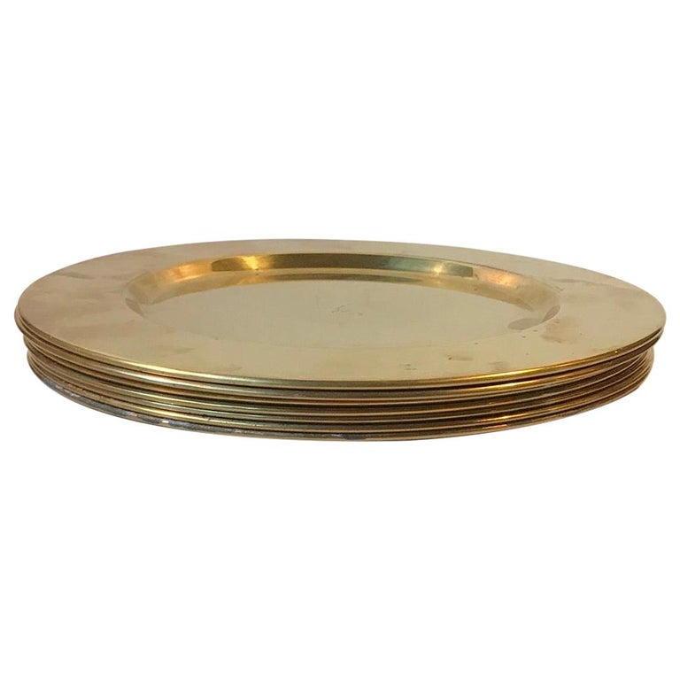 Vintage Danish Brass Plates by Cawa, 1960s, Set of 8 at 1stDibs