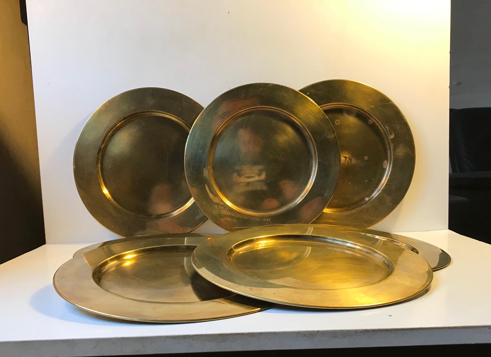 Vintage Danish Brass Plates from Stelton, 1960s, Set of 10 In Good Condition In Esbjerg, DK